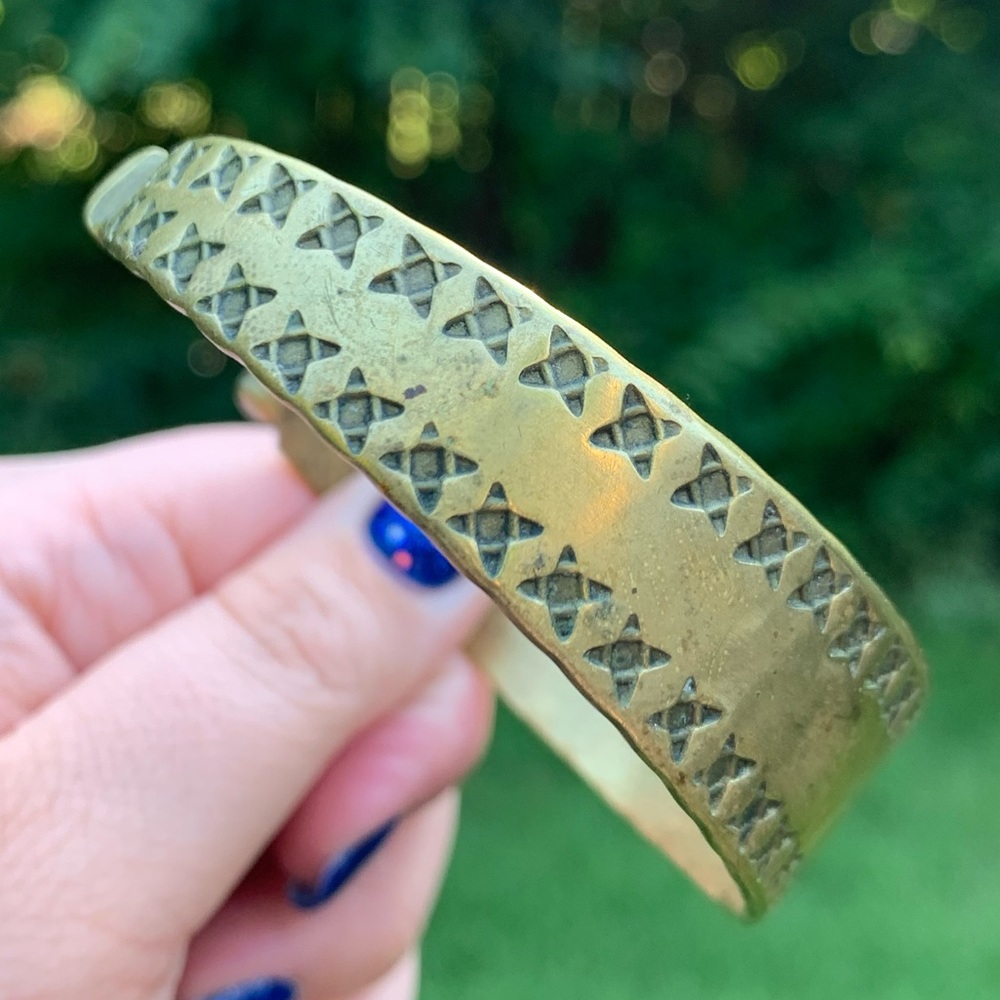 Patterned Hammered Brass Cuff - image 7